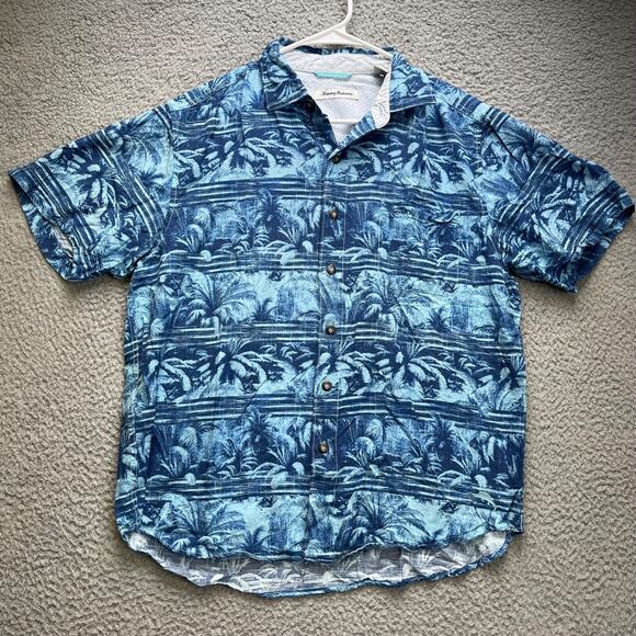 Tommy Bahama Shirt Mens Medium Blue Aloha Hawaiian Button Up Short Sleeve - Picture 1 of 8